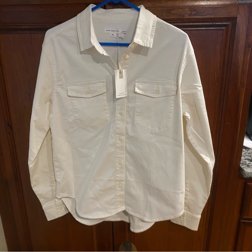 Good American Cream Button-Up Blouse